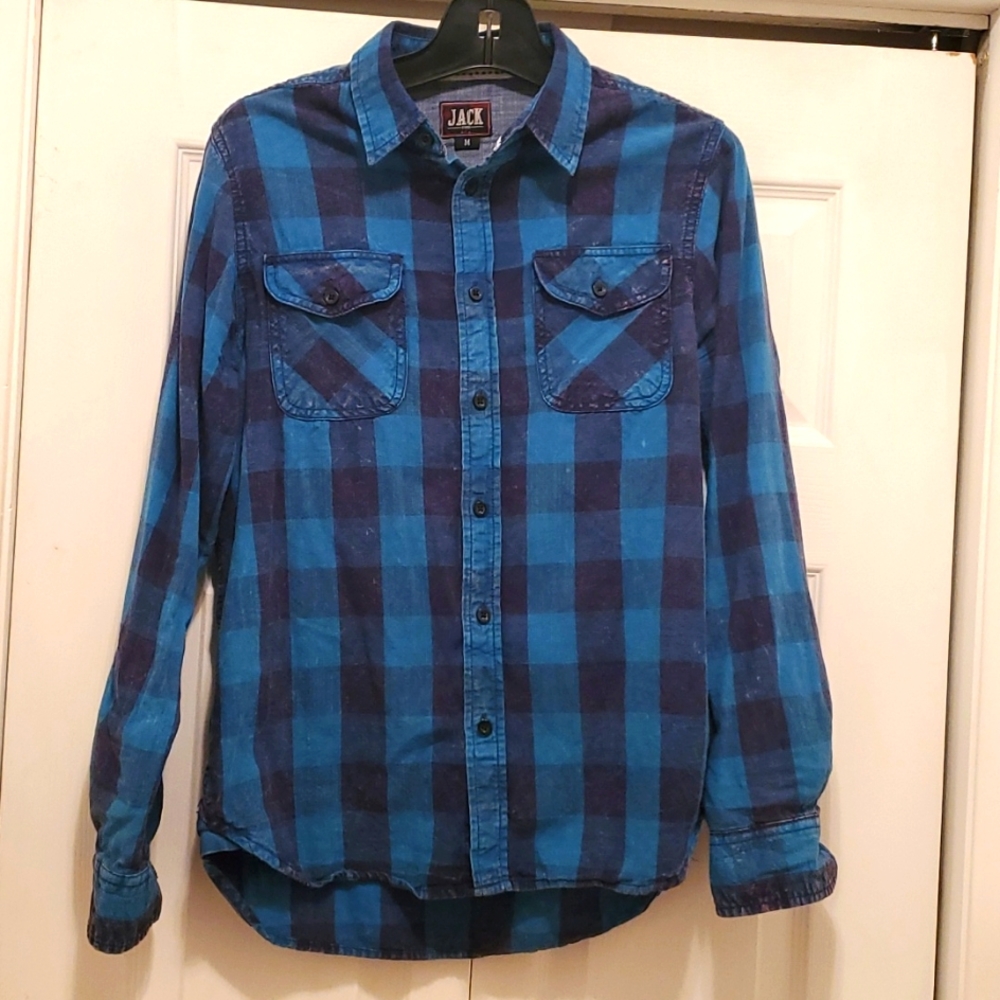 Button down Casual Blue and Black Checkered Collared Long Sleeve Shirt Medium